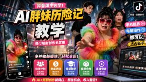 抖音博主的AI胖妹历险记教学,伙伴计划+分成计划+收徒+商单等多种收益,适合新手,手机电脑都可以操作-聊项目