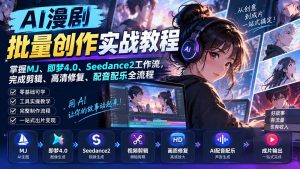 AI漫剧批量创作实战教程：掌握MJ、即梦4.0、Seedance2工作流，完成剪辑、高清修复、配音配乐全流程-聊项目