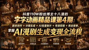 抖音110W粉丝博主十八漫的字字动画精品课第4期：剧本创作+分镜生成+剪辑+商业接单，掌握AI漫剧生成变现全流程(更新0916)-聊项目