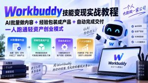 Workbuddy技能变现实战教程：AI批量做内容+经验包装成产品+自动完成交付，一人跑通轻资产创业模式-聊项目