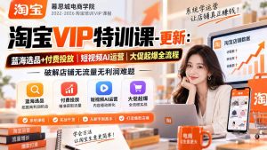 淘宝VIP特训课-更新0917：蓝海选品+付费投放｜短视频AI运营｜大促起爆全流程，破解店铺无流量无利润难题-聊项目