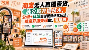 淘宝无人直播带货，纯公域开播技术，公域+私域实时更新迭代玩法，稳定开播变现做，可矩阵【揭秘】-聊项目