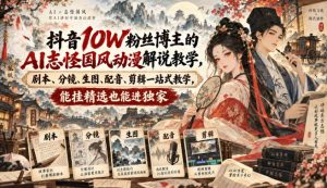 抖音10W粉丝博主满堂诡事的AI志怪国风动漫解说教学，剧本、分镜、生图、配音、剪辑一站式教学，能挂精选也能进独家​-聊项目