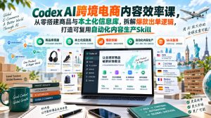 Codex AI跨境电商内容效率课，从零搭建商品与本土化信息库，拆解爆款出单逻辑，打造可复用自动化内容生产Skill-聊项目