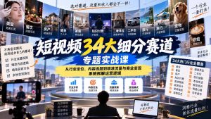 短视频34大细分赛道专题实战课：从行业定位、内容选题到精准流量与商业变现，系统拆解运营逻辑-聊项目