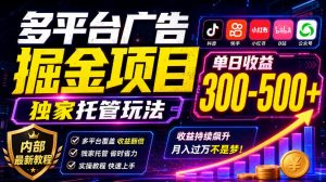 多平台广告掘金项目，独家托管玩法，一天300-500+，内部最新教程【揭秘】-聊项目