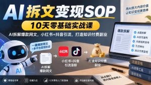 AI拆文变现SOP|10天零基础实战课,AI拆解爆款网文,小红书+抖音引流,打造知识付费副业-聊项目