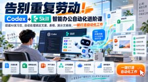 告别重复劳动！Codex+Skill智能办公自动化进阶课｜搭建AI实习生，自动处理搞定文案、表格、演示文稿等，一键打造自动化工作-聊项目