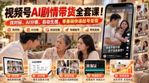 视频号AI剧情带货全套课!找对标、AI分镜、自动生图,零基础快速起号变现-聊项目