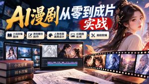 AI漫剧从零到成片实战：小说改编剧本、原创模仿创作、人物场景道具设计、AI画面生成与漫剧剪辑-聊项目