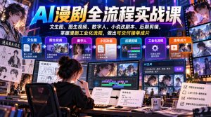 AI漫剧全流程实战课,文生图、图生视频、数字人、小说改剧本、后期剪辑,掌握漫剧工业化流程,做出可交付接单成片-聊项目