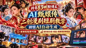 抖音83W粉博主AI甄嬛传二创漫剧短剧教学|剧情AI自动生成,复制粘贴即可做,各大平台创作者分成+收徒等多种收益-聊项目