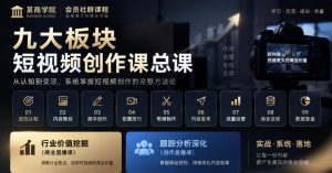 某商学院会员社群课程,九大板块短视频创作课总课,行业价值挖掘(商业直播课),跟踪分析深化(创作直播课)-聊项目
