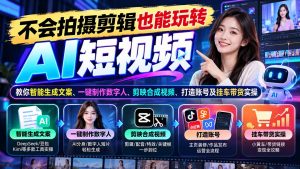 不会拍摄剪辑也能玩转AI短视频:教你智能生成文案、一键制作数字人、剪映合成视频、打造账号及挂车带货实操-聊项目