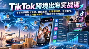 TikTok跨境出海实战课:零基础掌握账号搭建、算法规则、AI精准定位、快速起号、剪辑与AI脚本创作,玩转海外短视频运营-聊项目