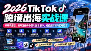 2026TikTok跨境出海实战课：从环境搭建、账号注册养号到AI脚本创作、短视频剪辑与起号运营-聊项目
